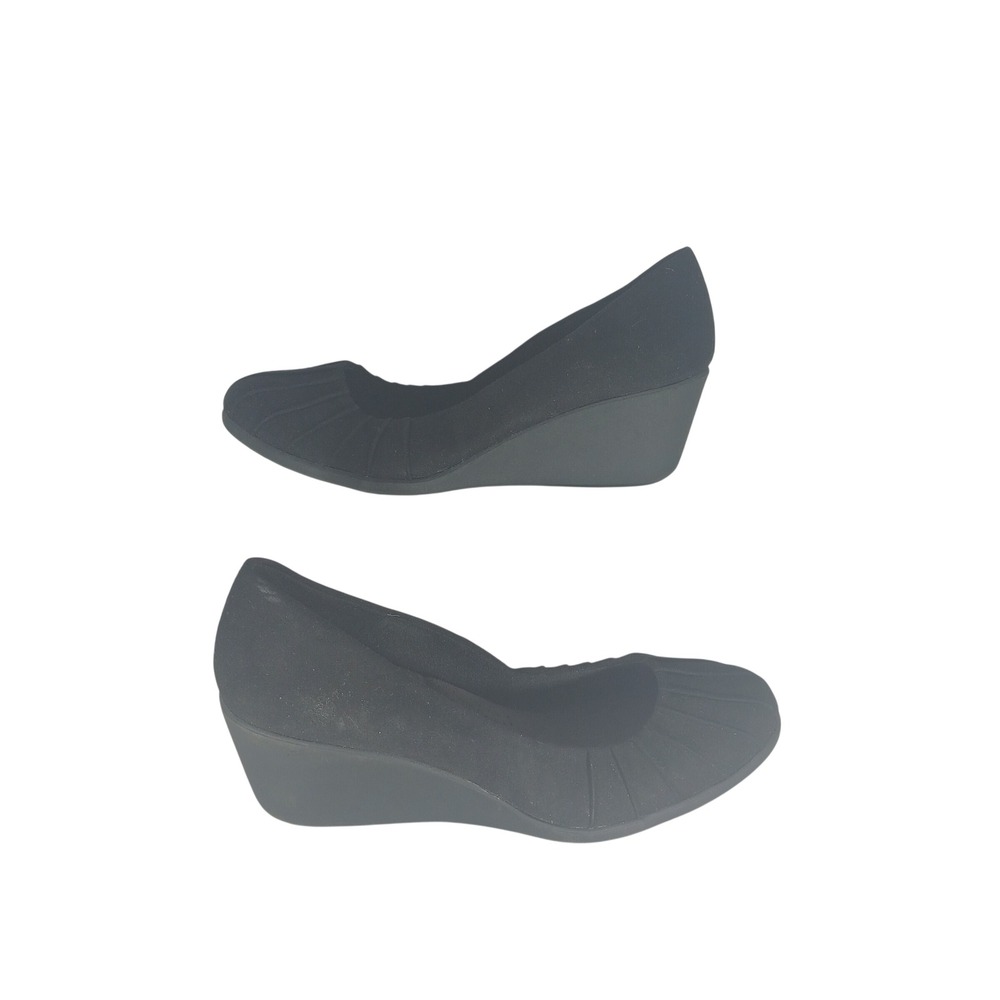 Dexflex Comfort Wedge Pumps 10 Black Pleated Round Toe Professional Casual